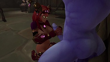 She gives him a hand job until he comes in her mouth - Warcraft Porn Parody