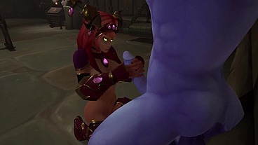 She gives him a hand job until he comes in her mouth - Warcraft Porn Parody
