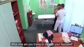 Busty milf seduces hubby, gets a big tit slam in reality hospital scene