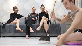 ALLISON, VICTORIA and SHEILA - Three cruel Goddesses have fun with this pathetic loser!