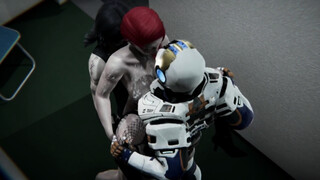 CYBERPUNK Gangbang Missionary, MMF, Doggystyle, Fingering, Orgasm, Cumshot