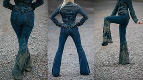 Trashing my Flared 7 for all mankind jeans in mud.