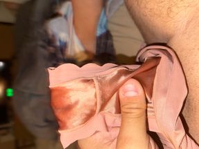 Silky satin bronze panties covered in pussy juices