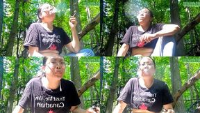 Sick Petite Asian Smoking, Coughing and spitting in the woods volume 17 Non Nude ****wmv****