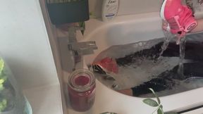 Bath time sneaker fun for my Nike pink cool