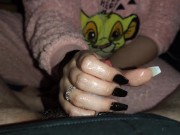 Ruined Cumshot with long black nails