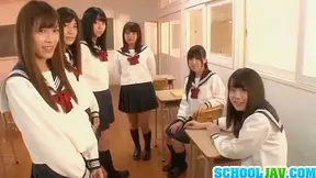 Lucky Stud Dominates All-Girl Group in Steamy Classroom Pleasure Session