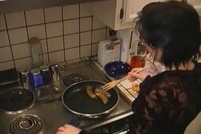 Horny Brunette's Kitchen Oral Adventure
