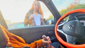Public Dick Flash in Car - Stranger girl caught me Jerking Off in Public, Show Boobs and helped me