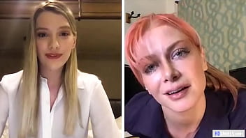 Busty milf secretary winks at boss during webcam mutual masturbation