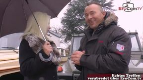 German blonde milf persuaded to have sex on the street