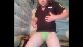 Crazy Russian guy in a police uniform fucked his fat apetite ass with a banana! And experienced an anal orgasm!