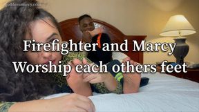 Male Firefighter and Marcy: worshiping each others feet