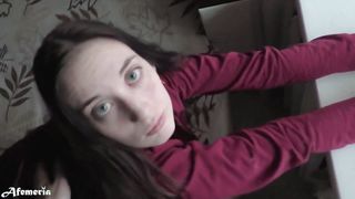 Slim brunette loves suck my dick and swallow cum after doggystyle fuck