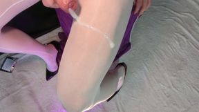 Massive cumshot on white pantyhose