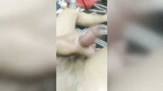 Asian teen bear plays with big cock in solo anal session