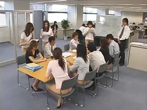 Pretty Asian secretaries are working in the nude office