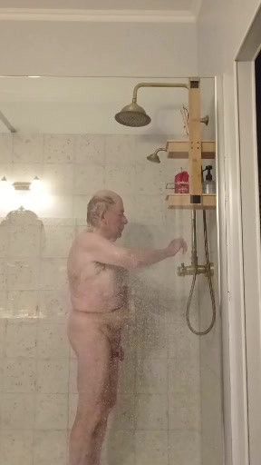 Walk-in shower on a holiday evening