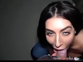 Cross-Eyed Brunette's Deepthroat Blowjob