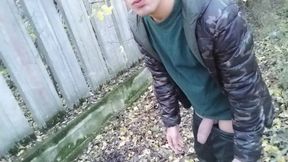Cumshot on Own Hand and Eating Own Cum Outside