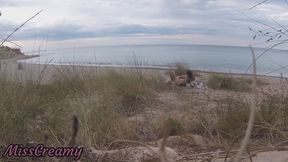 French teacher Slut Blowjob Amateur on Nude Beach public front stranger with Cumshot - MissCreamy