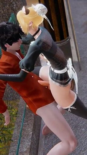 Yaoi - Sexy Cat Maid Femboy Is Fucked in Public