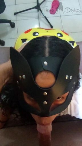 THE MASKED GIRL IS VERY DOCILE WHEN SHE HAS MY COCK IN HER MOUTH