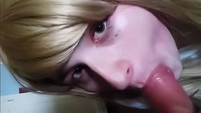 Blonde Crossdresser Swallows Huge Load from Older Man