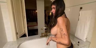 Busty MILF/GF sucks and jacks off big cock in POV