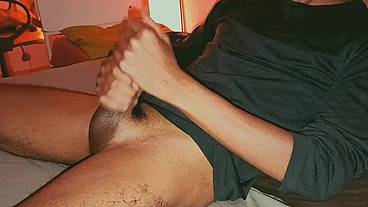 Solo Male Jerking Off His Big Cock with Slow Handjob Tease Loud Moaning and Huge Cumshot