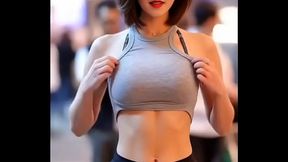 Chinese hoe cars Model in tight cloth show her tits