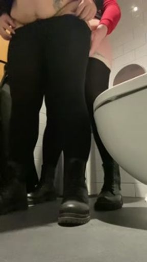 Lesbian MISTRESS FUCKS HARD Straight Girl in PUBLIC TOILET