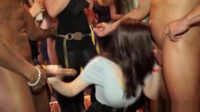Shy partyteen tugging black cock at gloryhole