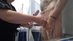 I caught my stepson in the shower and helped him cum 1