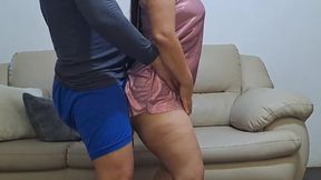 Granny getting turned on by her massive cocks, sweating heavily