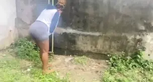 Romantic fuck with big natural tits under the moonlight