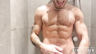 Mika Ayden gets down and dirty with a big dildo in the shower