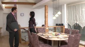 Sexy German teen rides huge dick in the living room