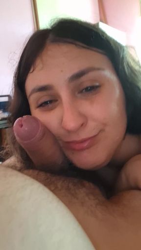 Slut gags on fat cock