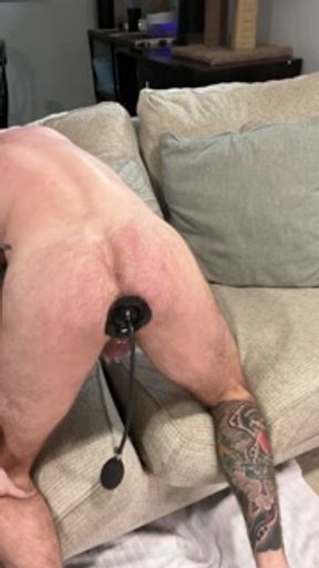 Eager bottom trains his hole with inflatable butt plug