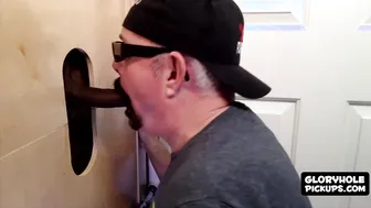Chubby guy worships big glory hole dicks with eager blowjobs