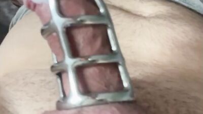 Fucked in mouth and ass in chastity by the machine - gas mask