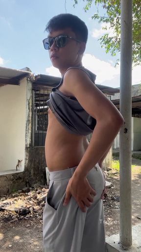 Boy Big Veiny Cock with Overflowing Cum at Public Cemetery   Clip 1