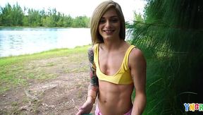 Skinny Teen Roxy Rides Big Dick Outdoors