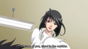 Busty anime teacher is caught masturbating and is fucked by two students