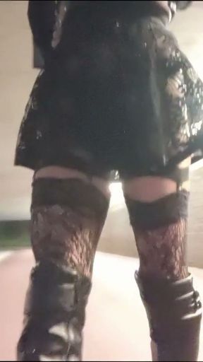 public night walk , transparent dress outdoor.   Clip 1