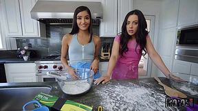 Two besties want to bake some cookies and suddenly 3some time begins