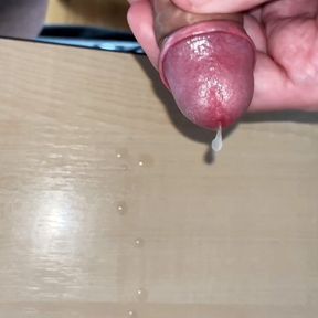 jerking my small foreskin cock and cum