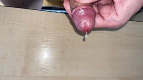 jerking my small foreskin cock and cum