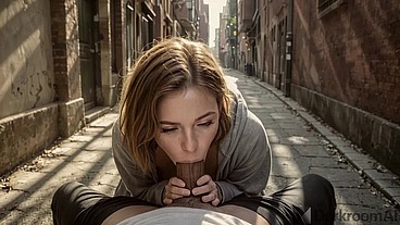 A stranger on a jog saw my giant cock, took me into an alley and sucked me off... This hungry bitch was cumming like crazy![AI]